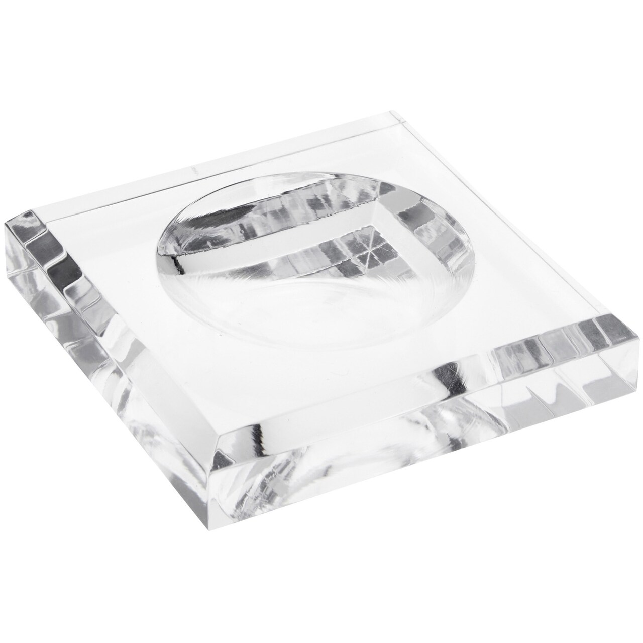 Plymor Clear Acrylic Square Display Base with Indented Circle to Hold Egg, Marble, Ball or Sphere, 3.5" W x 3.5" D x 0.75" H (2.5" Circle)
